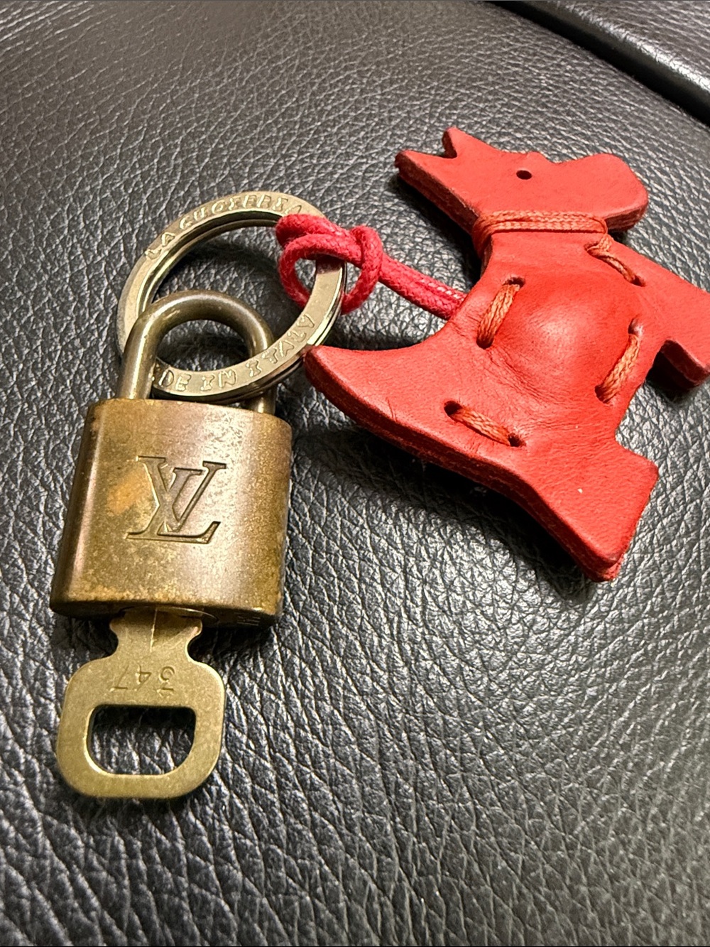 Louis Vuitton Brass Padlock with Key #347 Includes Designer Leather Dog Charm
